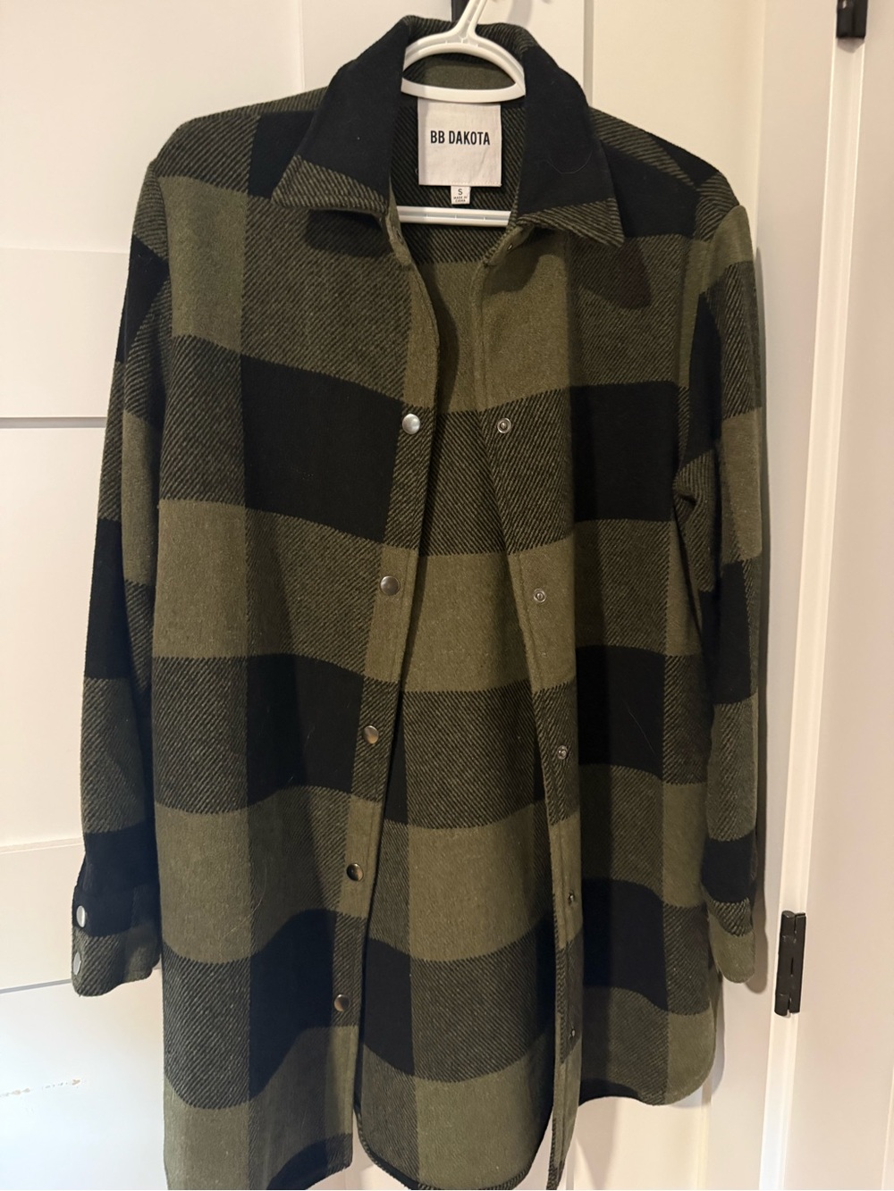 BB Dakota Olive and Black Plaid Longline Shacket